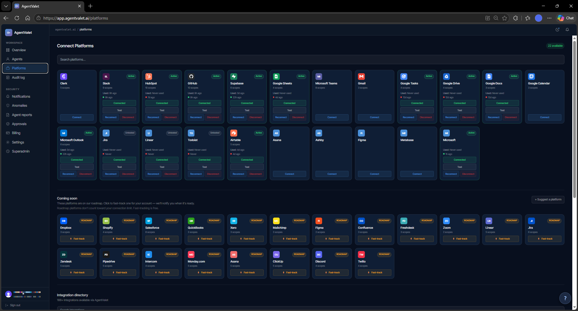 Platform catalog grouped by category