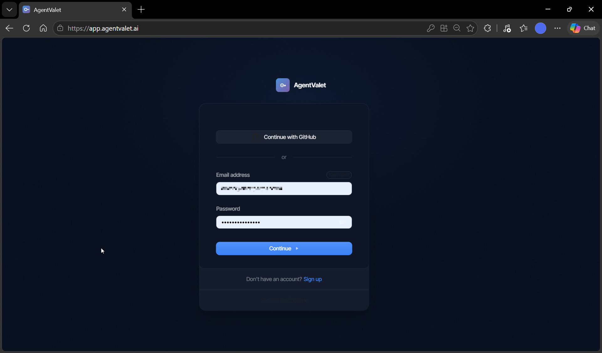 AgentValet sign-in page
